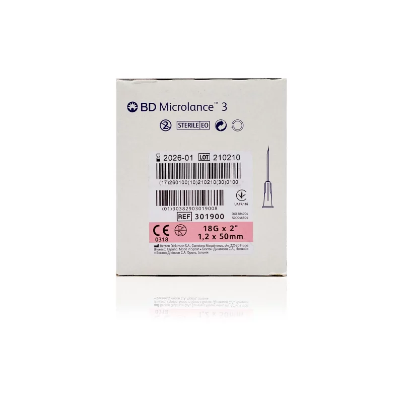 BD Microlance™ Hypodermic Needle, 18 G (pink), 50 mm, 2"