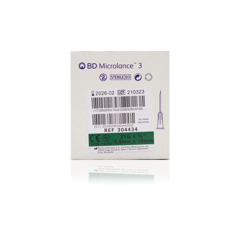 BD Microlance™ Hypodermic Needle, 21 G (green), 16 mm, 5/8"