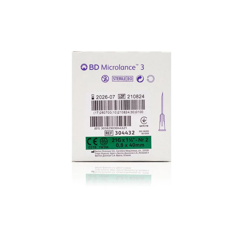 BD Microlance™ Hypodermic Needle, 21 G (green), 40 mm, 1½"