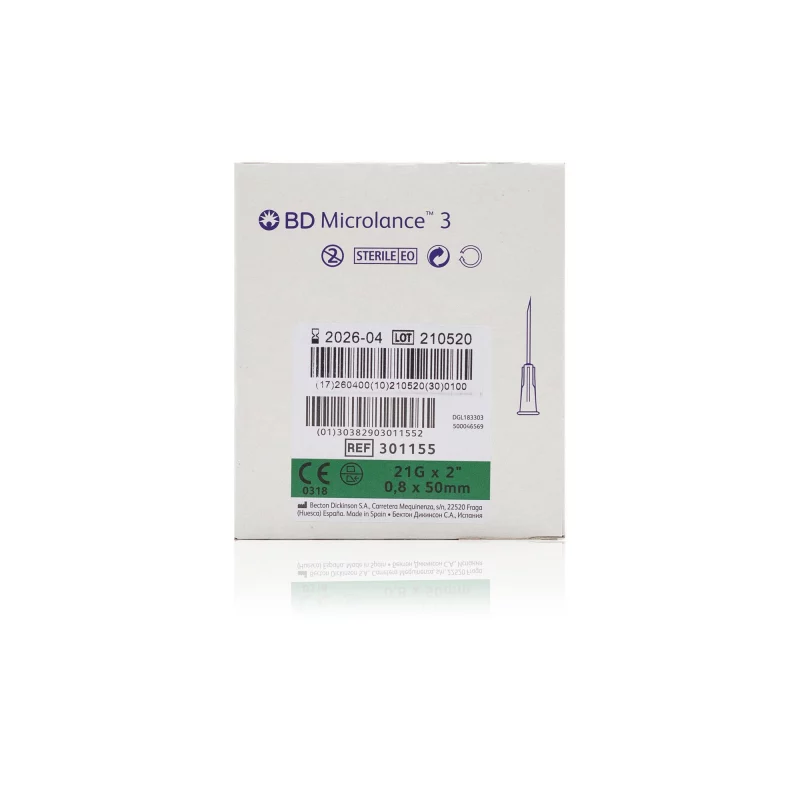 BD Microlance™ Hypodermic Needle, 21 G (green), 50 mm, 2"